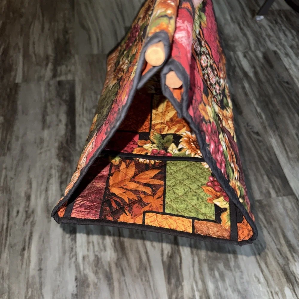 Handmade Quilted Casserole Dish Carrier Handles  Utensil Pocket Floral Orange